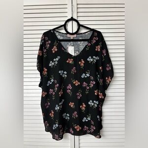Philosophy Women’s Black Short-Sleeve V-Neck Top Floral Print, Size: 2X, NWT
